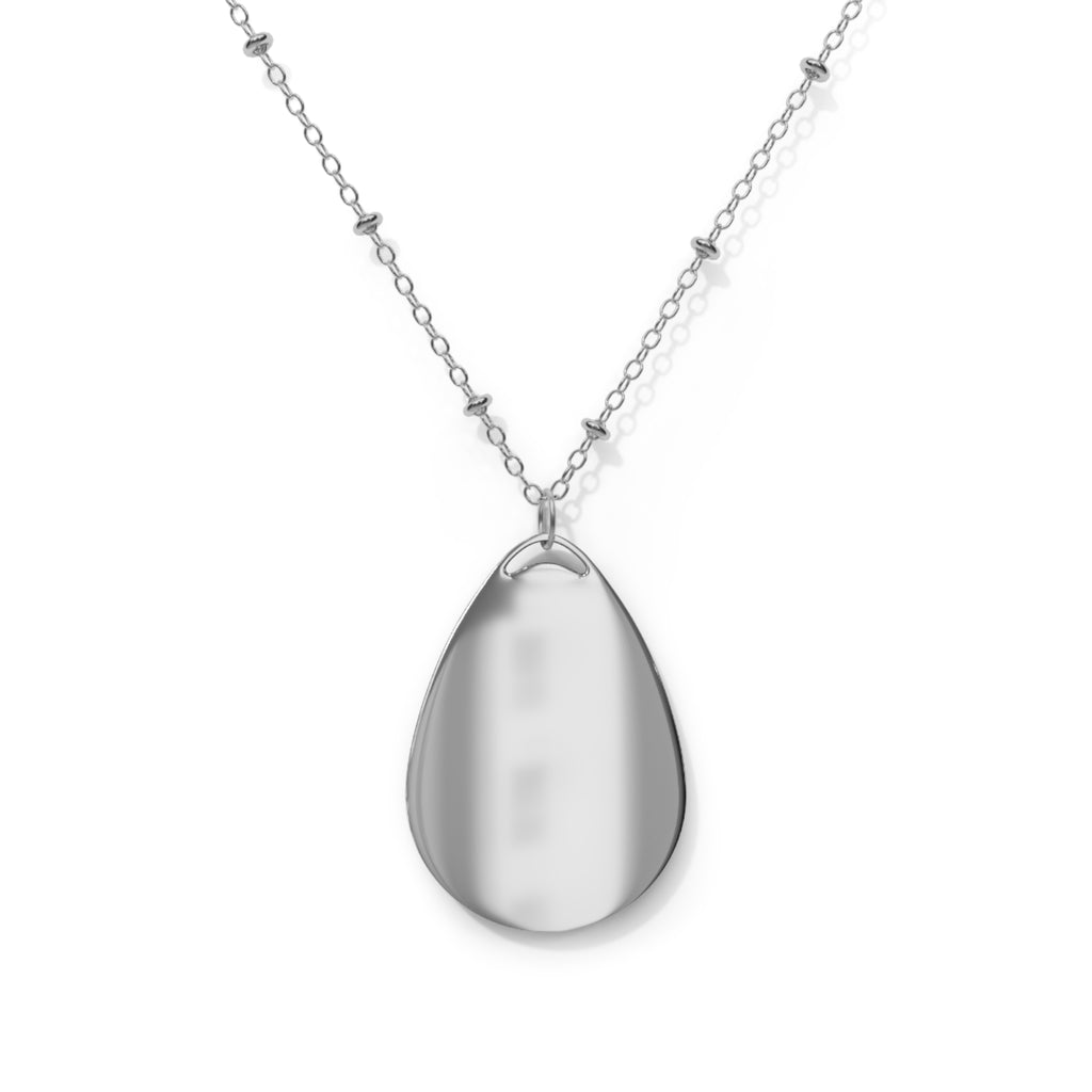  the back of the teardrop pendant necklace on a white background