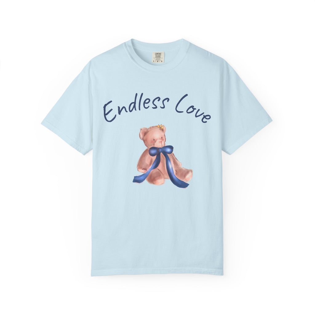Light blue t-shirt with teddy bear and 'Endless Love' text on a white background