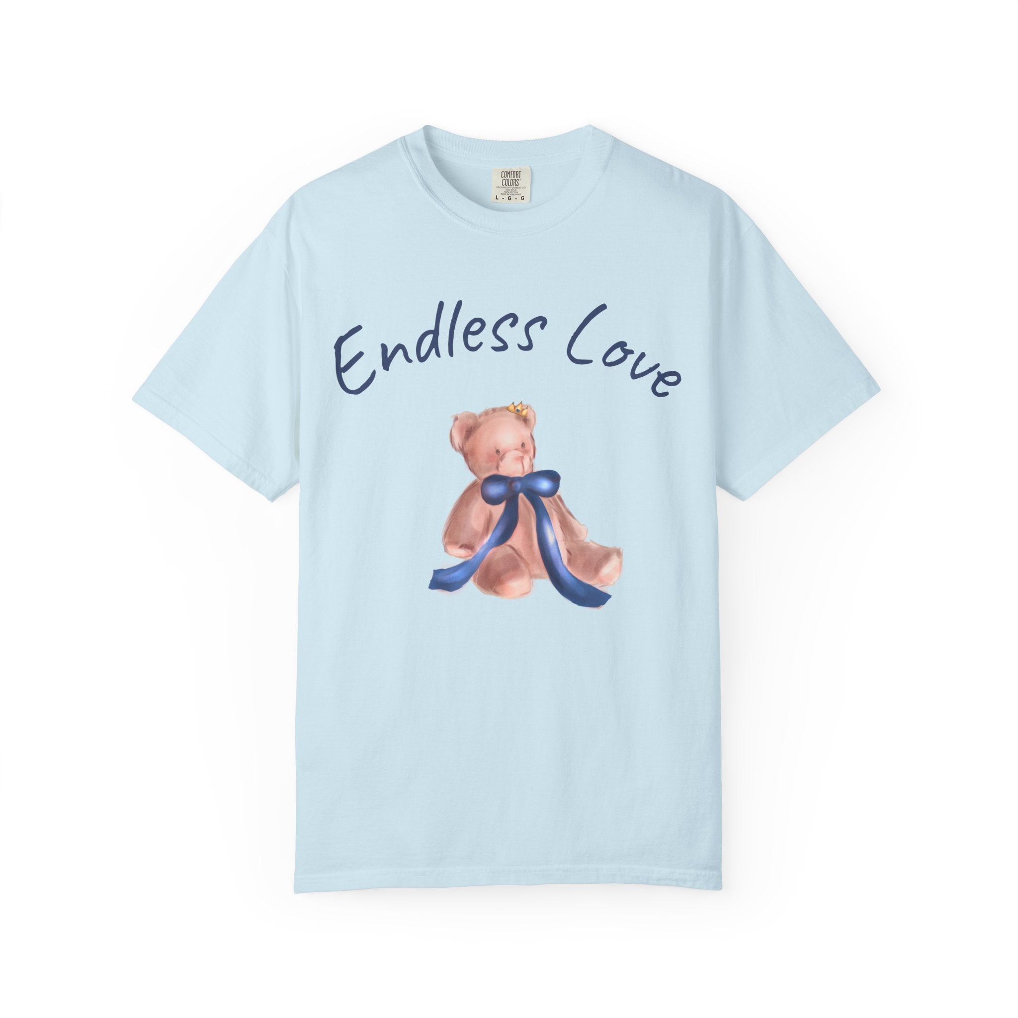 Light blue t-shirt with teddy bear and 'Endless Love' text on a white background