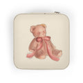 soft beige/ ivory travel jewelry case with cute teddy bear in center