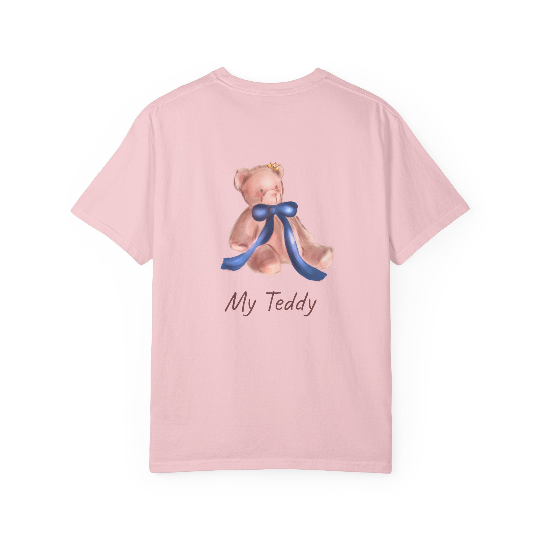 the back of the Pink t-shirt with a teddy bear and 'My Teddy' text on a white background